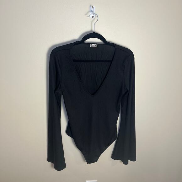 Intimately Free People Charli Bell-Sleeve Bodysuit Black Size Large Long Sleeve - Picture 8 of 8